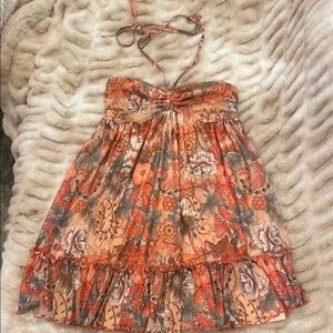 SHEIN Strapless Floral Dress - Orange and Gray